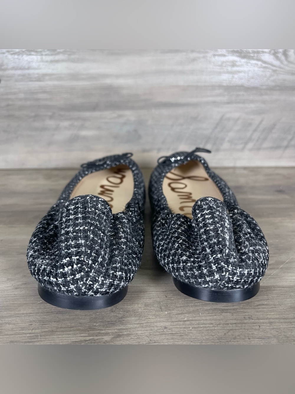 Sam Edelman Felicia Flats Womens 10.5 Tweed Black White Bow Ballet Flats Slip On - Picture 6 of 10